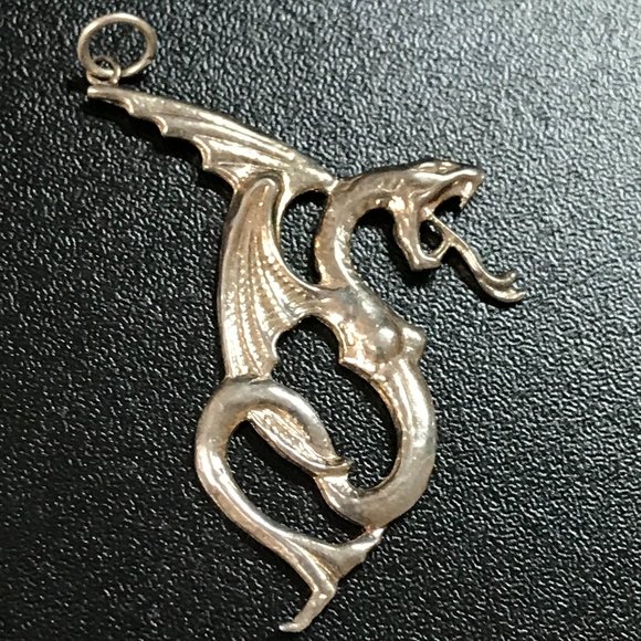 Sterling Silver Large Hissy Dragon Pendant